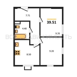 2-комнатная квартира, 39.51кв.м - изображение 1
