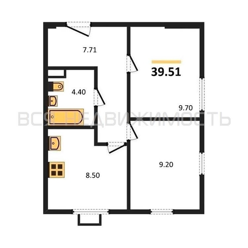 2-комнатная квартира, 39.51кв.м - изображение 0