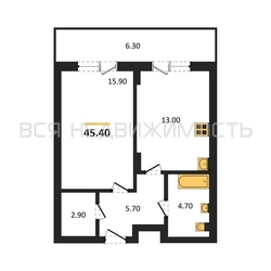 1-комнатная квартира, 45.4кв.м - изображение 1
