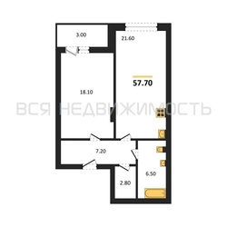 1-комнатная квартира, 57.7кв.м - изображение 1