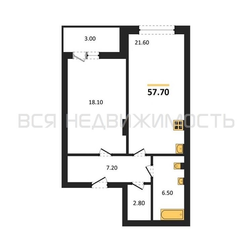 1-комнатная квартира, 57.7кв.м - изображение 0