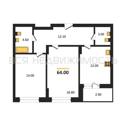 2-комнатная квартира, 64кв.м - изображение