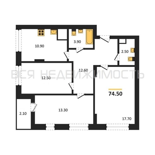 3-комнатная квартира, 74.5кв.м - изображение 0