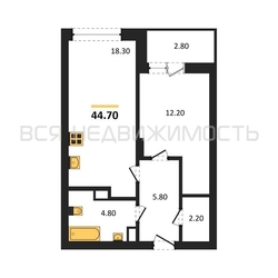 1-комнатная квартира, 44.7кв.м - изображение 1