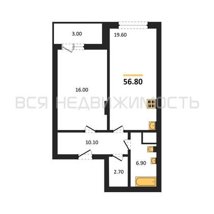 1-комнатная квартира, 56.8кв.м - изображение