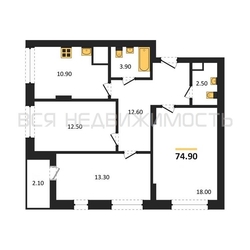 3-комнатная квартира, 74.9кв.м - изображение 1