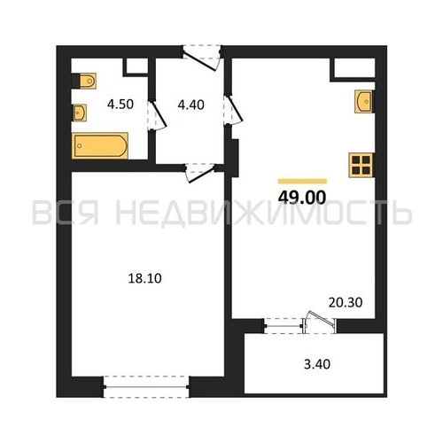 1-комнатная квартира, 49кв.м - изображение 0