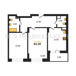 2-комнатная квартира, 63.2кв.м - изображение 1
