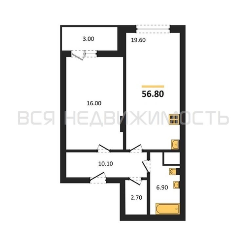 1-комнатная квартира, 56.8кв.м - изображение 0