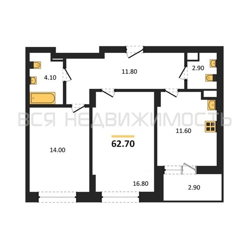 2-комнатная квартира, 62.7кв.м - изображение 0