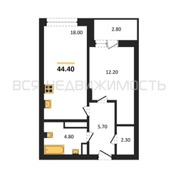 1-комнатная квартира, 44.4кв.м - изображение 1