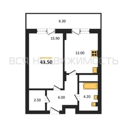 1-комнатная квартира, 43.5кв.м - изображение 1