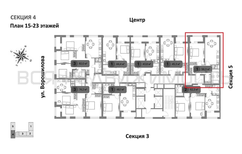 1-комнатная квартира, 55.9кв.м - изображение 1