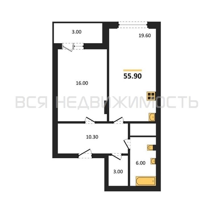 1-комнатная квартира, 55.9кв.м - изображение