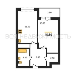 1-комнатная квартира, 45.3кв.м - изображение 1