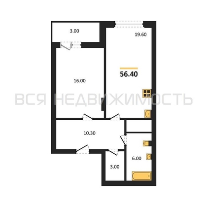 1-комнатная квартира, 56.4кв.м - изображение