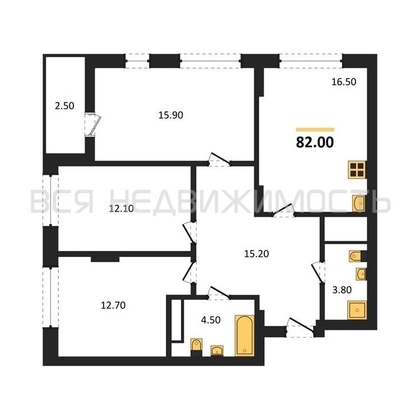 3-комнатная квартира, 82кв.м - изображение