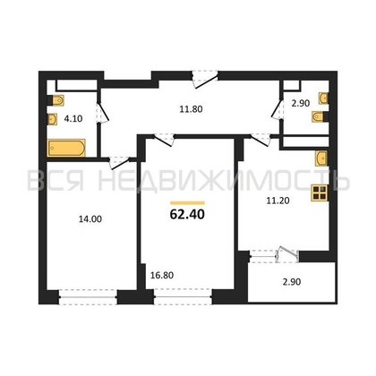 2-комнатная квартира, 62.4кв.м - изображение