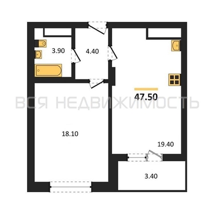 1-комнатная квартира, 47.5кв.м - изображение