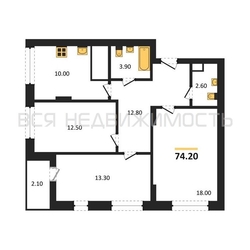 3-комнатная квартира, 74.2кв.м - изображение 1