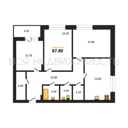 3-комнатная квартира, 87.8кв.м - изображение