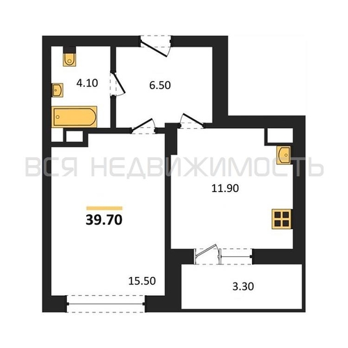 1-комнатная квартира, 39.7кв.м - изображение 0