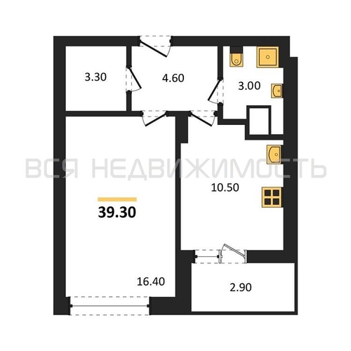 1-комнатная квартира, 39.3кв.м - изображение 0