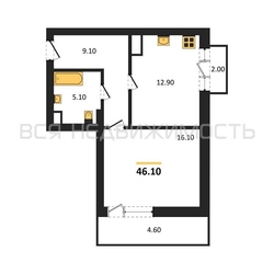 1-комнатная квартира, 46.1кв.м - изображение 1