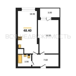 1-комнатная квартира, 48.4кв.м - изображение 1