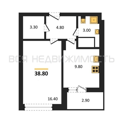 1-комнатная квартира, 38.8кв.м - изображение