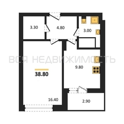 1-комнатная квартира, 38.8кв.м - изображение 1