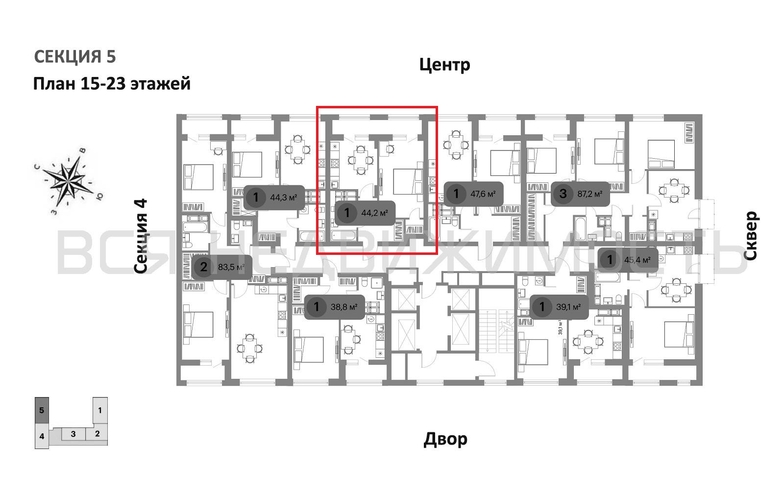 1-комнатная квартира, 44.3кв.м - изображение 1