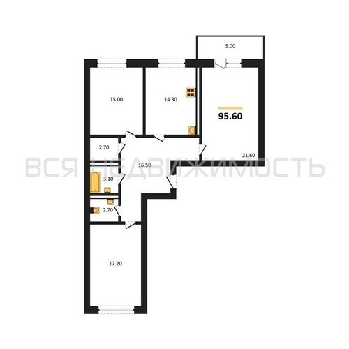 3-комнатная квартира, 95.6кв.м - изображение 0
