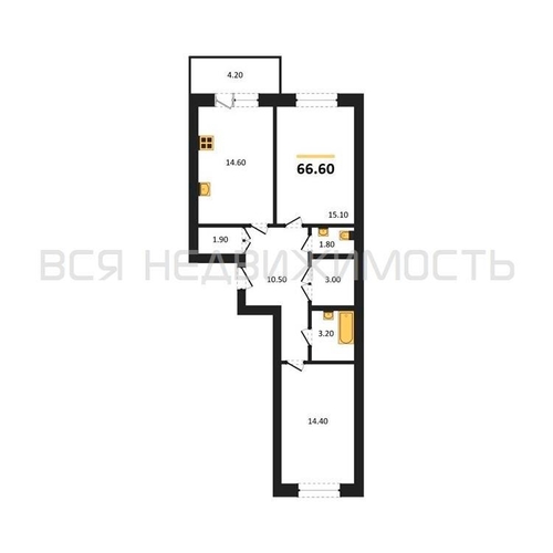2-комнатная квартира, 66.6кв.м - изображение 0