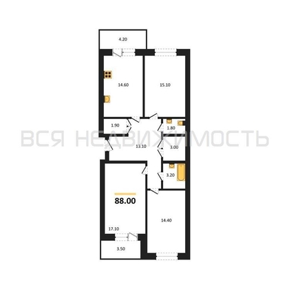 3-комнатная квартира, 88кв.м - изображение