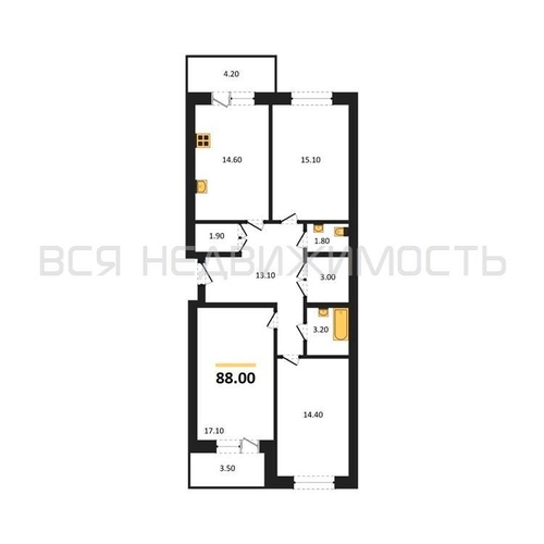 3-комнатная квартира, 88кв.м - изображение 0