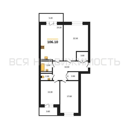 3-комнатная квартира, 106.1кв.м - изображение 0