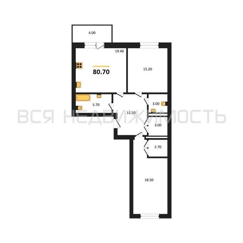 2-комнатная квартира, 80.7кв.м - изображение 0