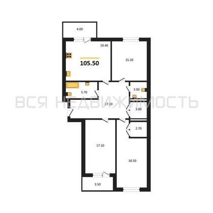 3-комнатная квартира, 105.5кв.м - изображение