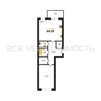 1-комнатная квартира, 64.5кв.м - изображение
