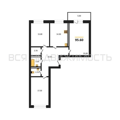 3-комнатная квартира, 95.6кв.м - изображение