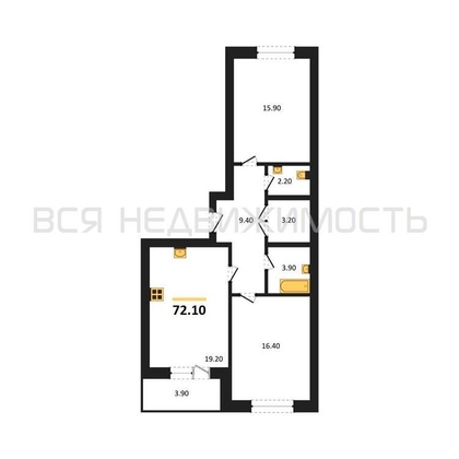 2-комнатная квартира, 72.1кв.м - изображение