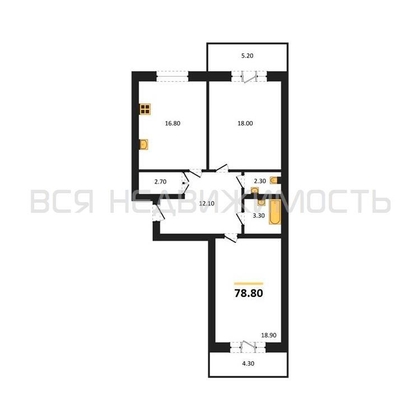 2-комнатная квартира, 78.8кв.м - изображение