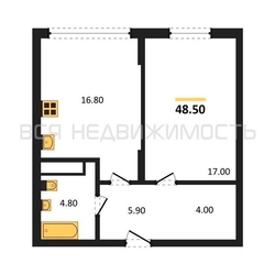 1-комнатная квартира, 48.5кв.м - изображение 1