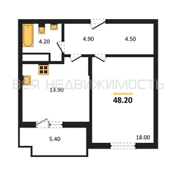 1-комнатная квартира, 48.2кв.м - изображение 1