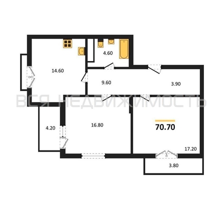 2-комнатная квартира, 70.7кв.м - изображение