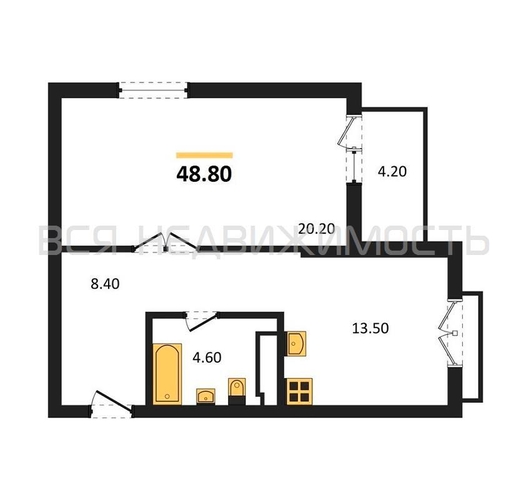 1-комнатная квартира, 48.8кв.м - изображение 0