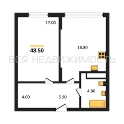1-комнатная квартира, 48.5кв.м - изображение 1