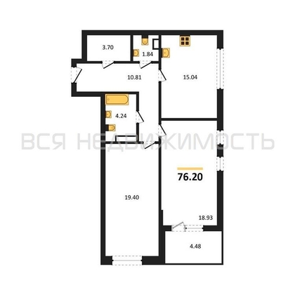 2-комнатная квартира, 76.2кв.м - изображение