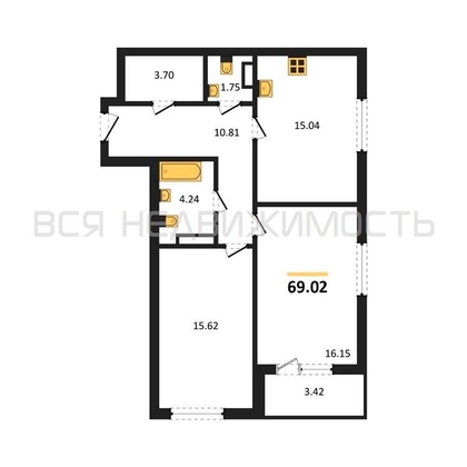 2-комнатная квартира, 69.02кв.м - изображение